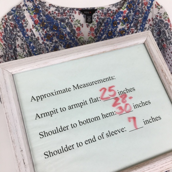 Intro Ditsy Floral Paisley Print Top Beaded V-Neck Women’s Size 2X Lightweight - Picture 8 of 13